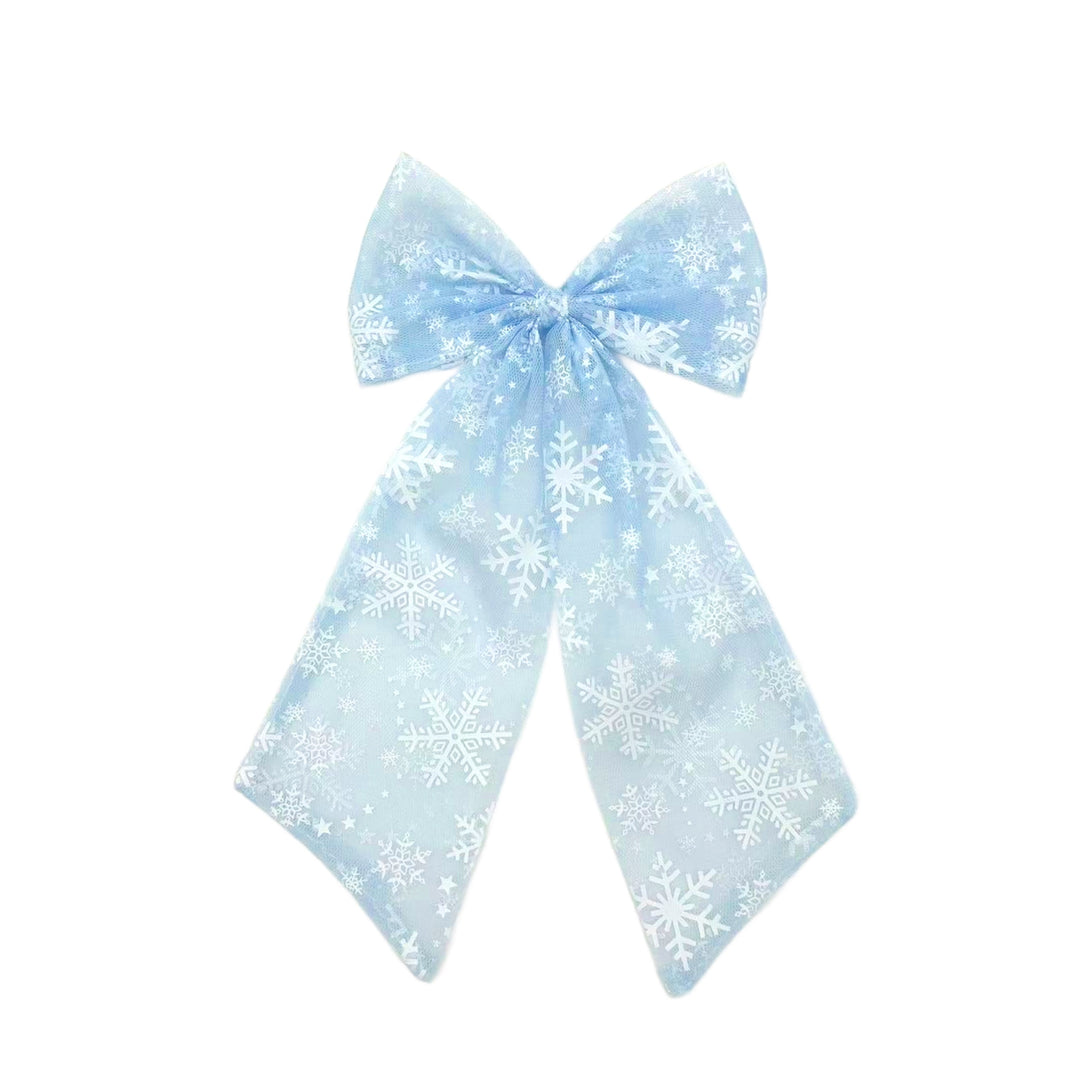 Ice Blue Snowflake Tulle Long Tail Bow TIED With Clip