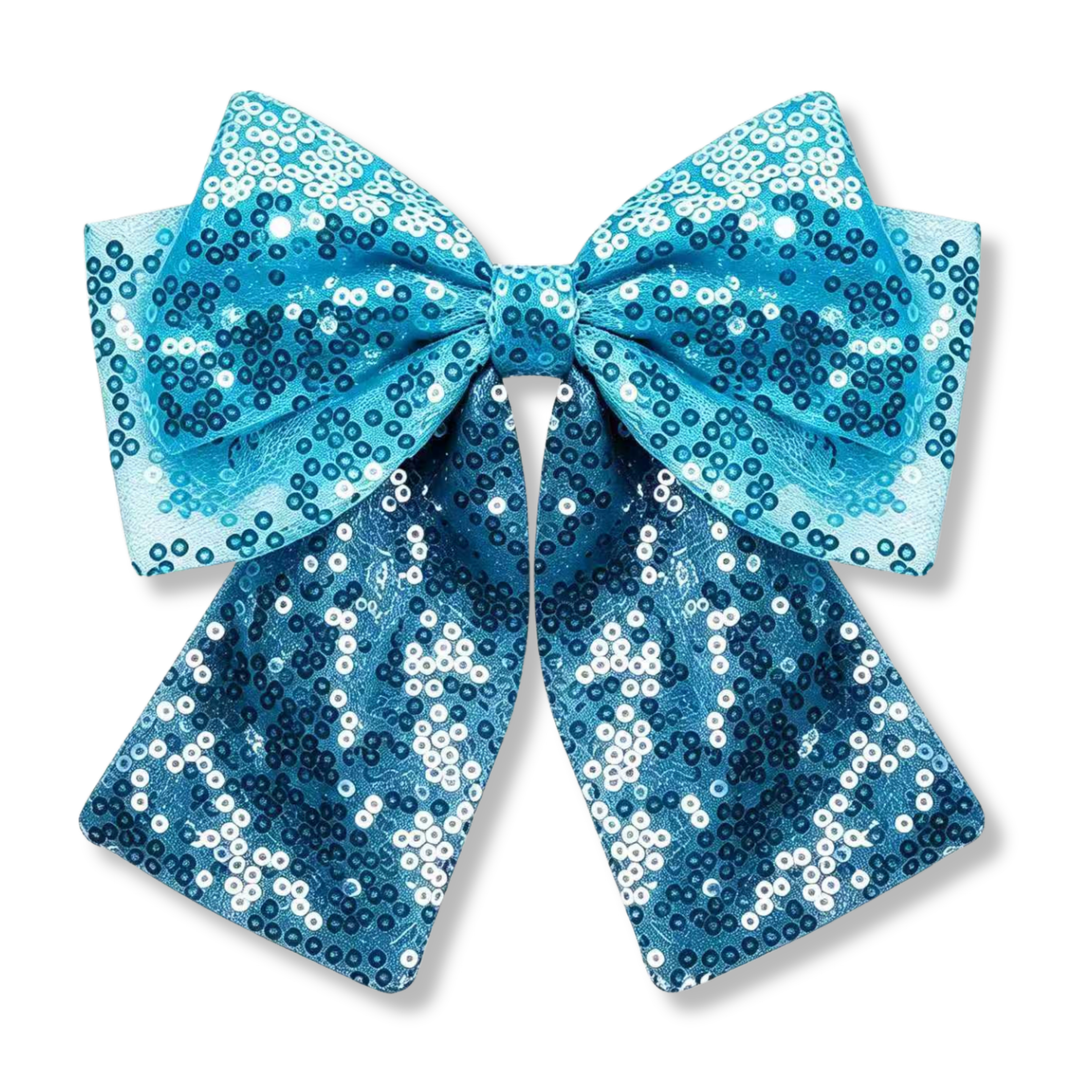 A beautiful sequin bow featuring vibrant light blue and navy blue tones in an allover sparkling pattern. The shimmering sequins create eye-catching contrast and dimension.
SIZE: 5"X 6"
