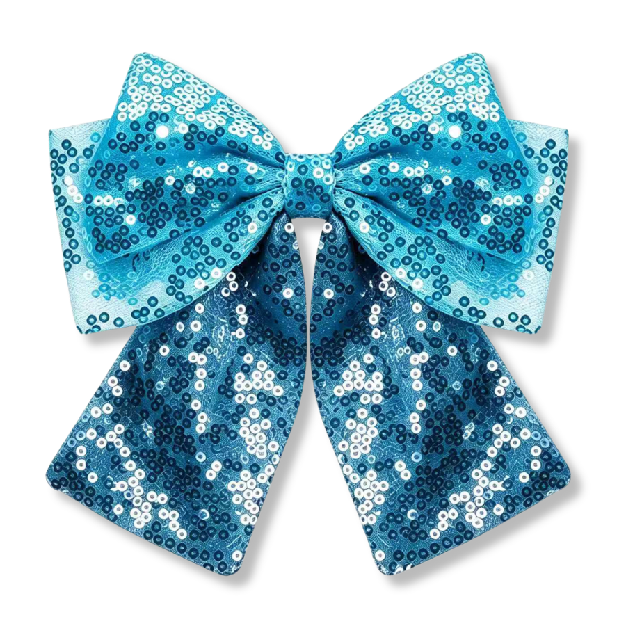 A beautiful sequin bow featuring vibrant light blue and navy blue tones in an allover sparkling pattern. The shimmering sequins create eye-catching contrast and dimension.
SIZE: 5"X 6"