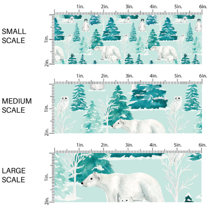 Light blue fabric by the yard scaled image guide with polar bears and penguins.