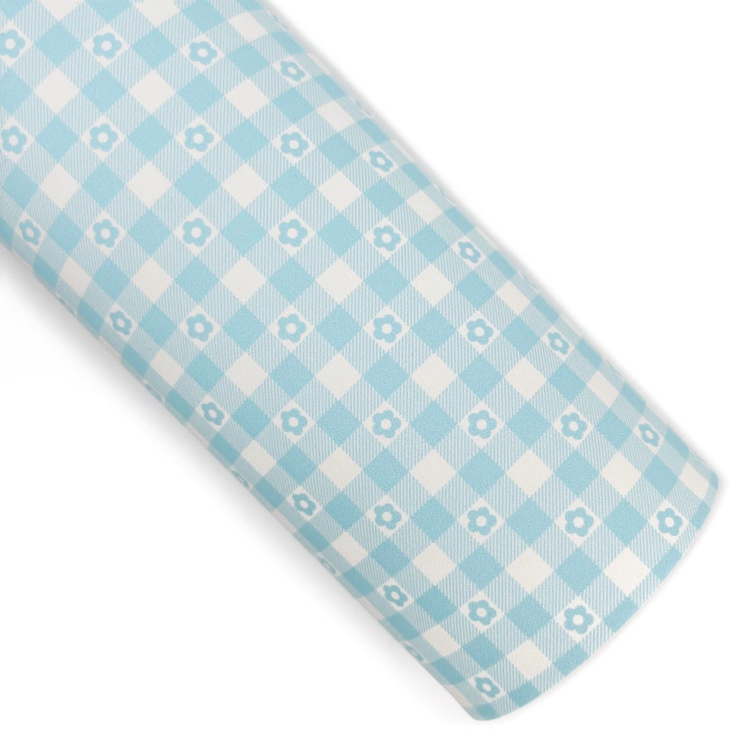 Baby Blue Daisy Gingham Vegan Leather