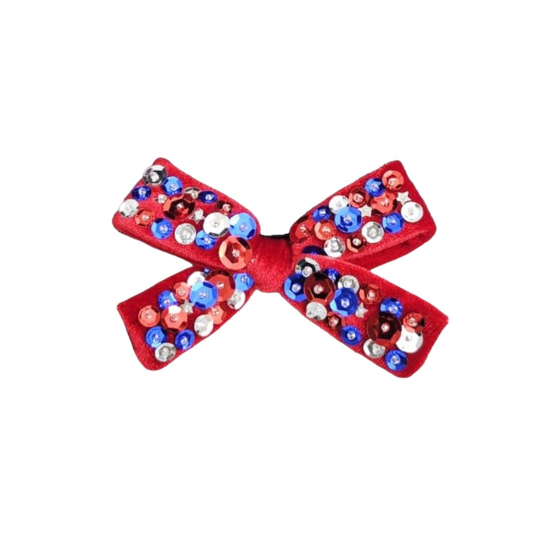 High-End Sequin Embellished Patriotic Velvet Bow Clips