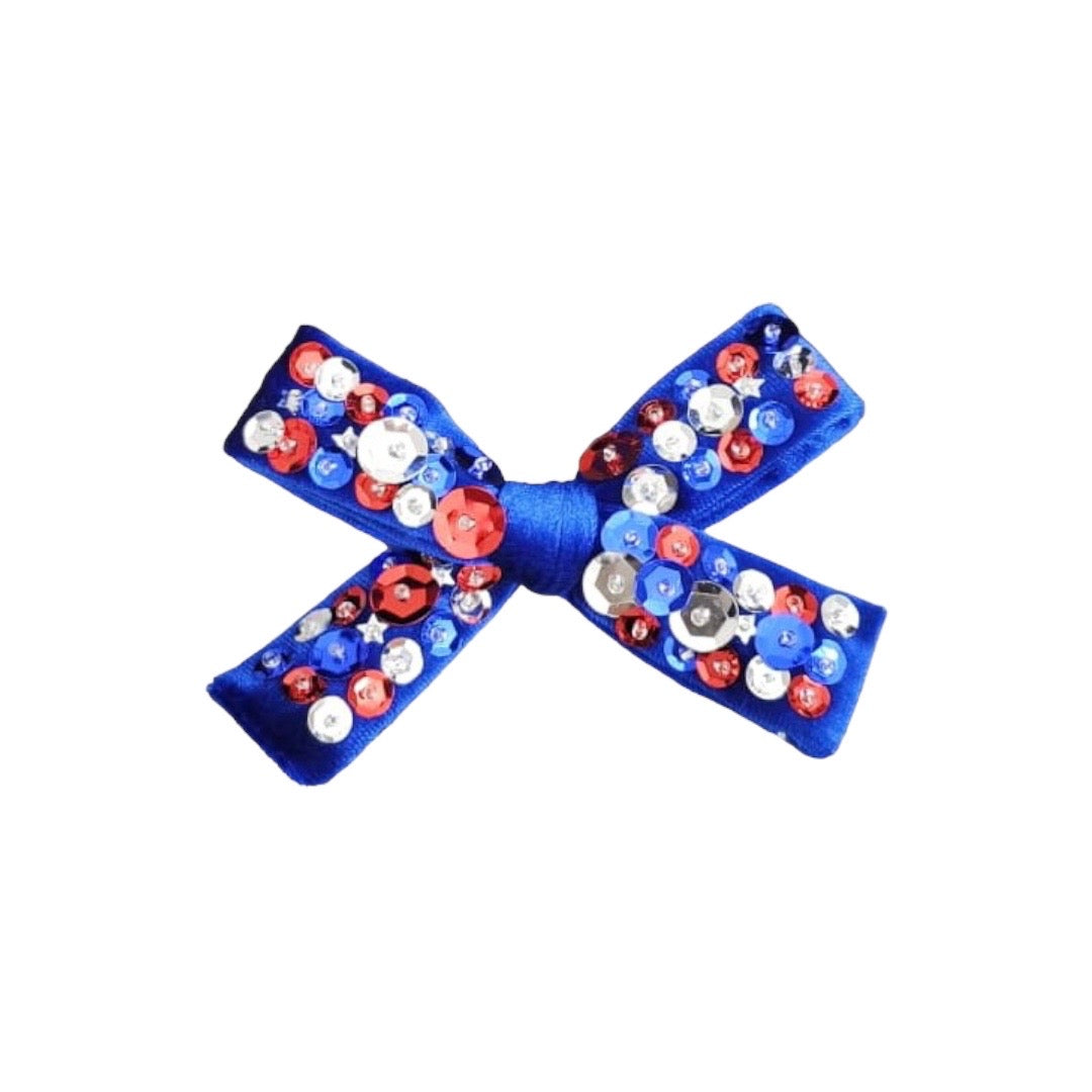 High-End Sequin Embellished Patriotic Velvet Bow Clips