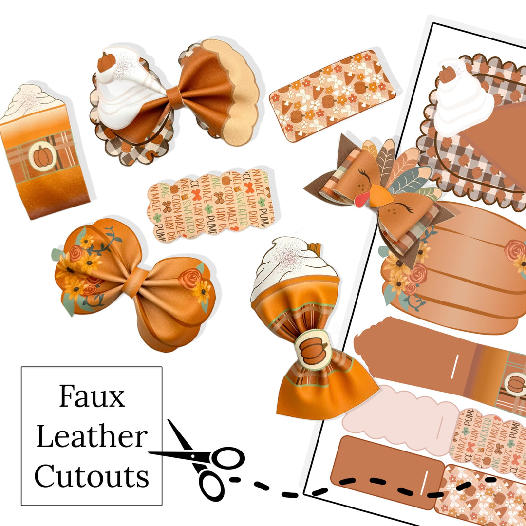 orange brown fall turkey, pumpkin and coffee diy faux leather bows
