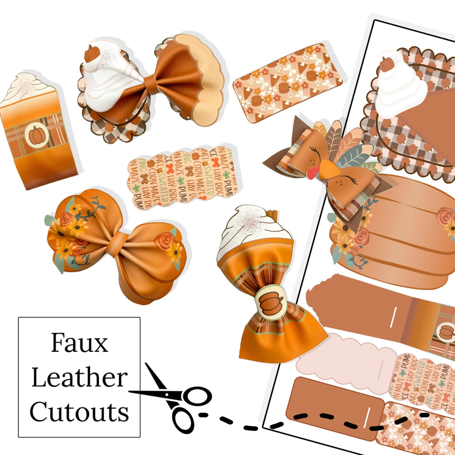 orange brown fall turkey, pumpkin and coffee diy faux leather bows