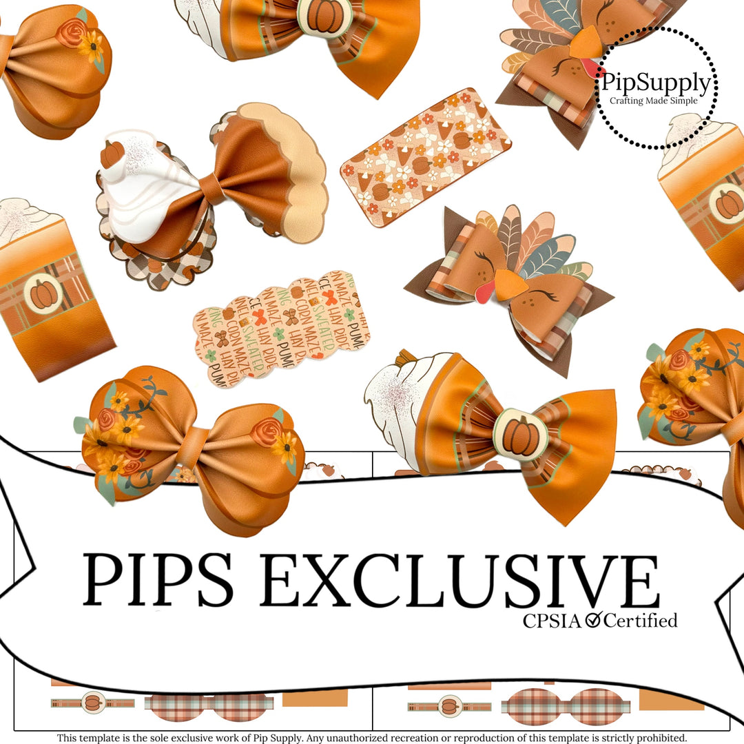 orange brown fall turkey, pumpkin and coffee diy faux leather bows