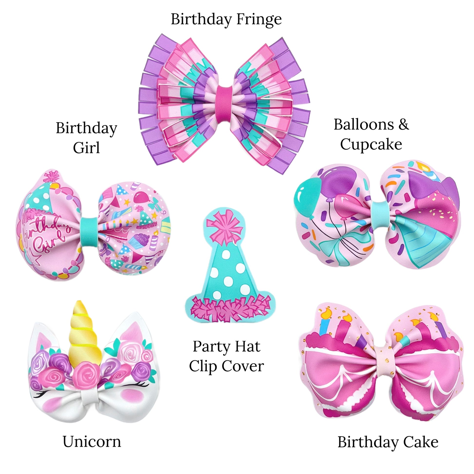 birthday unicorn and party themed patterns for diy faux leather bows