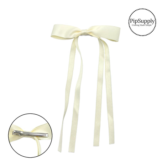 These pastel colored long ribbon hair bow are ready to package and resell to your customers no sewing or measuring necessary! These come pre-tied with an attached alligator clip. The delicate bow is perfect for all hair styles for kids and adults. 