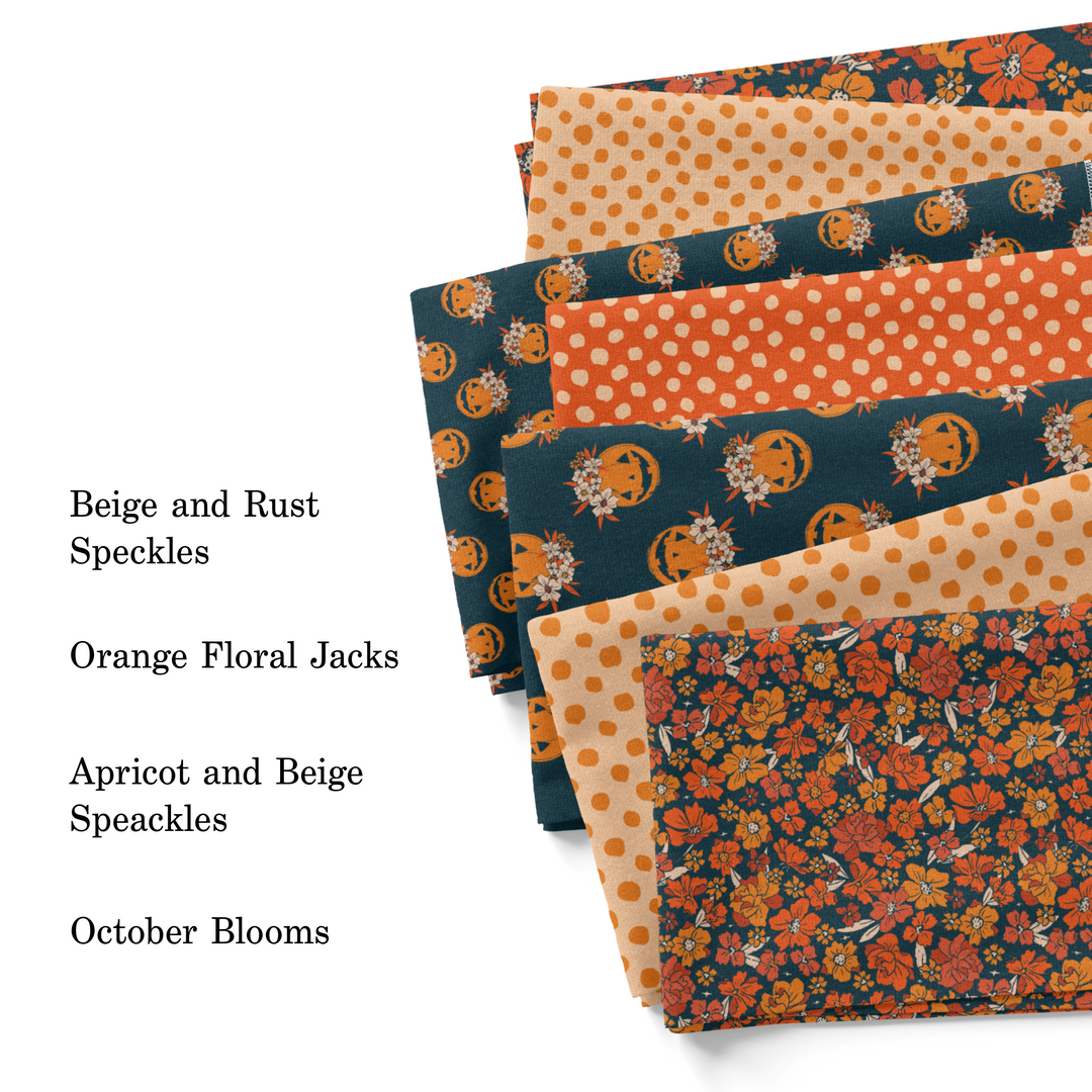 Juniper Row 2023 Halloween and Autumn collection fabric swatches.