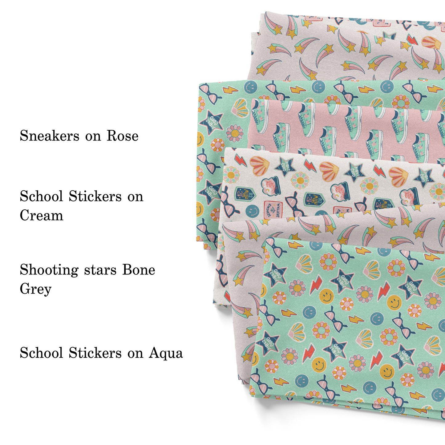 Pink and Aqua Themed Fabric by the Yard - Back to School 