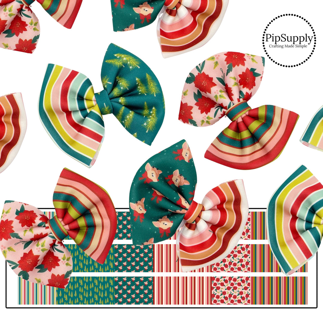 Reindeer Forest Stripes Pinch Neoprene DIY Hair Bows