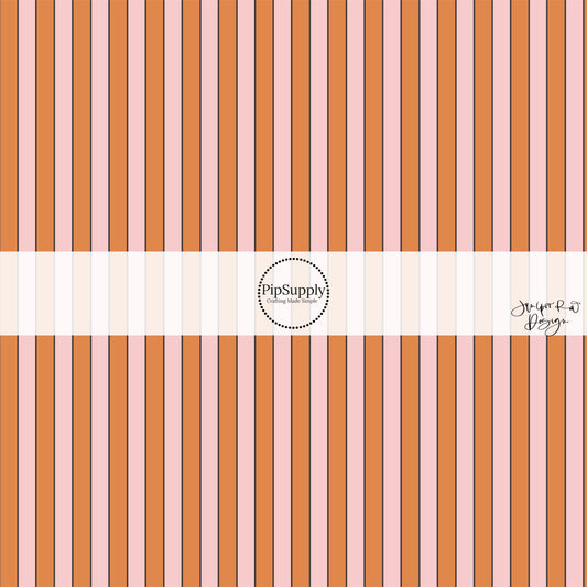 Pink, black, and orange striped fabric by the yard.
