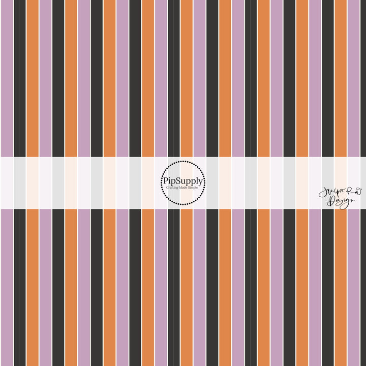 Black, orange, and purple striped fabric by the yard.