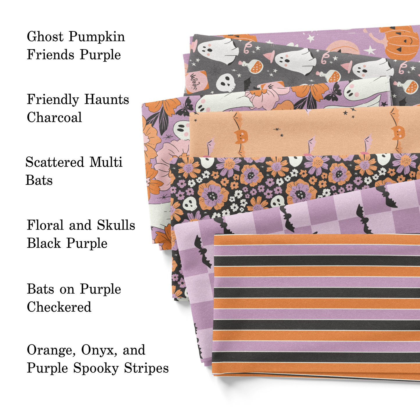Juniper Row Design 2023 Halloween fabric swatch mockups.