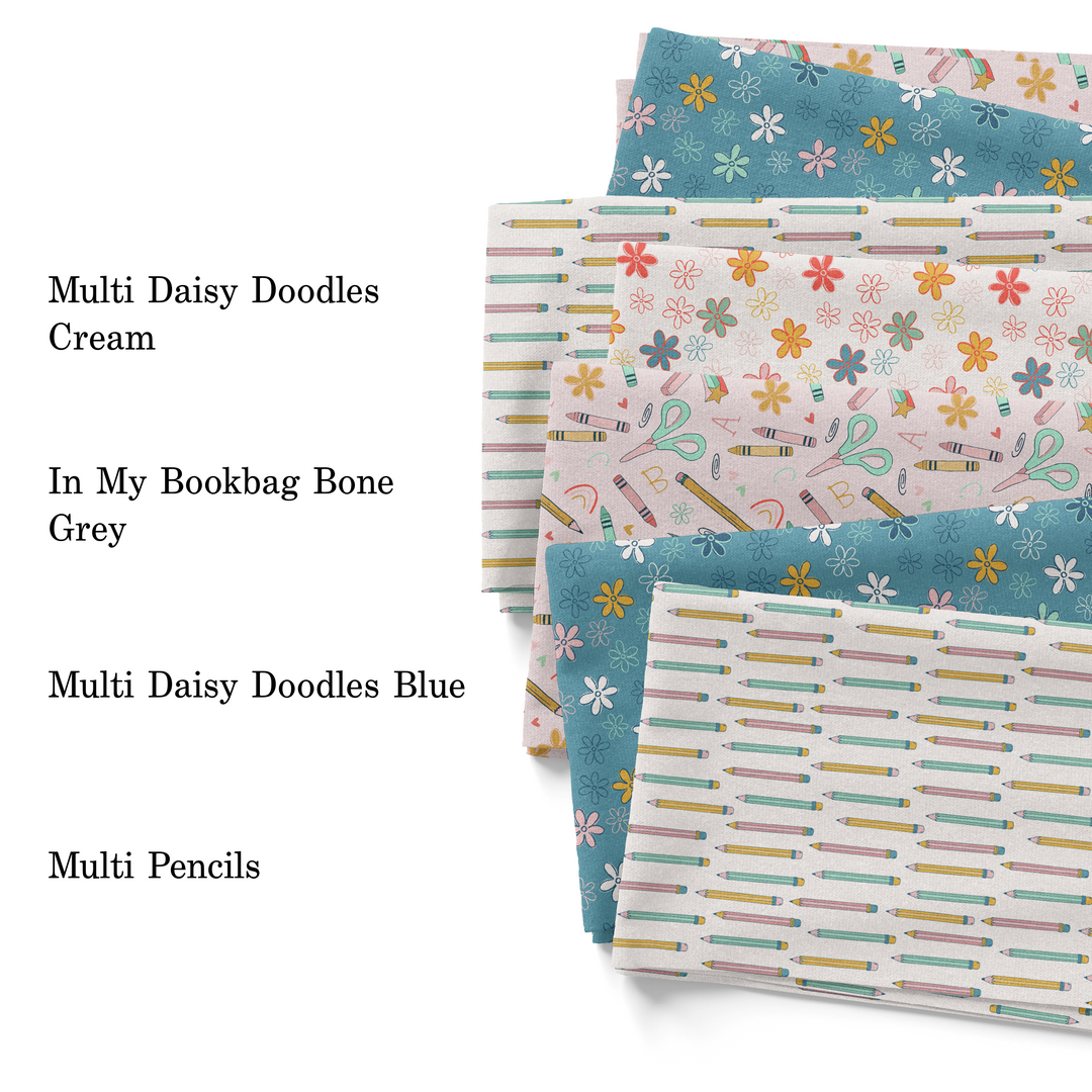 Floral Back to School Theme Fabric Material - Liverpool - Ribbed -DBP - Juniper Row 