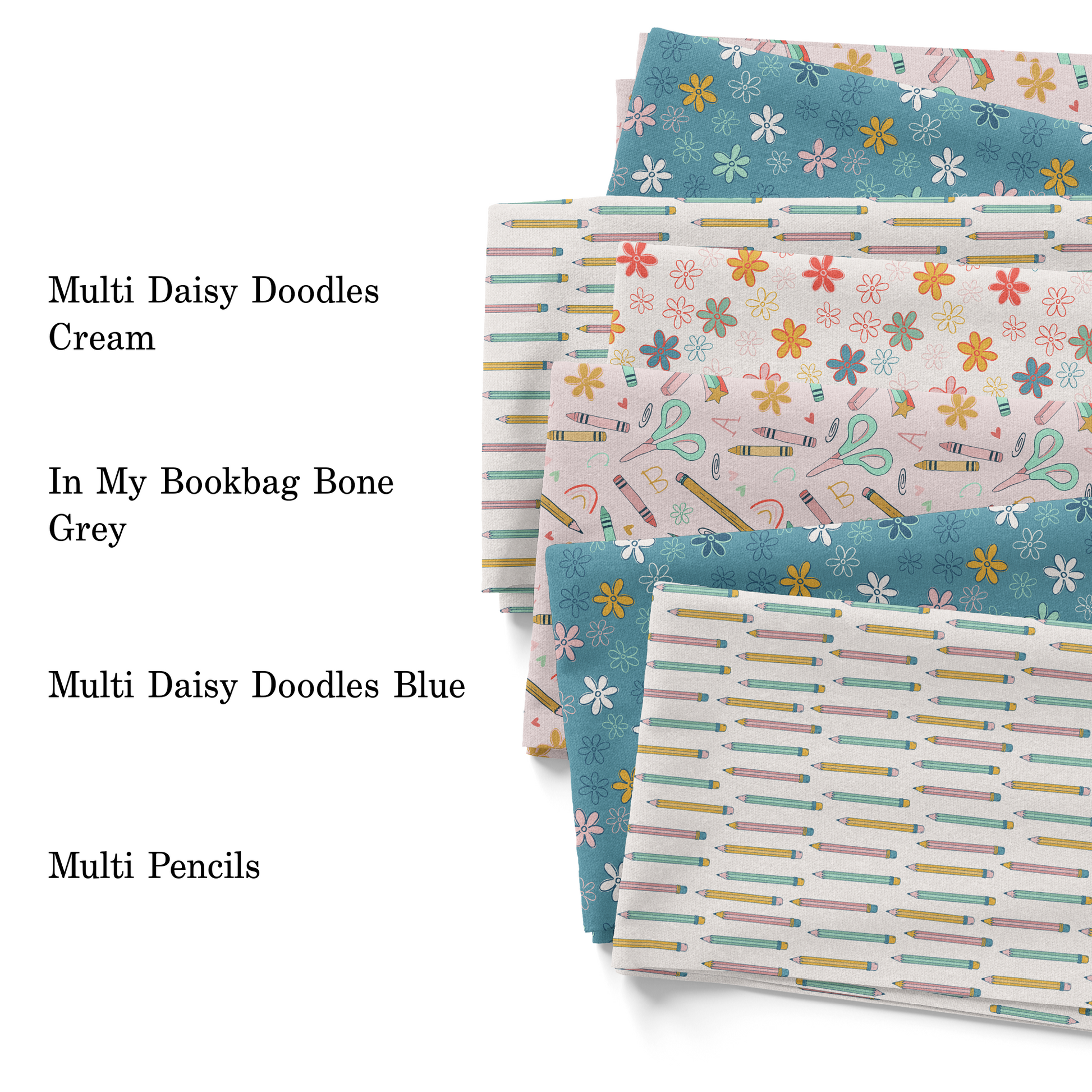 Floral Back to School Theme Fabric Material - Liverpool - Ribbed -DBP - Juniper Row 