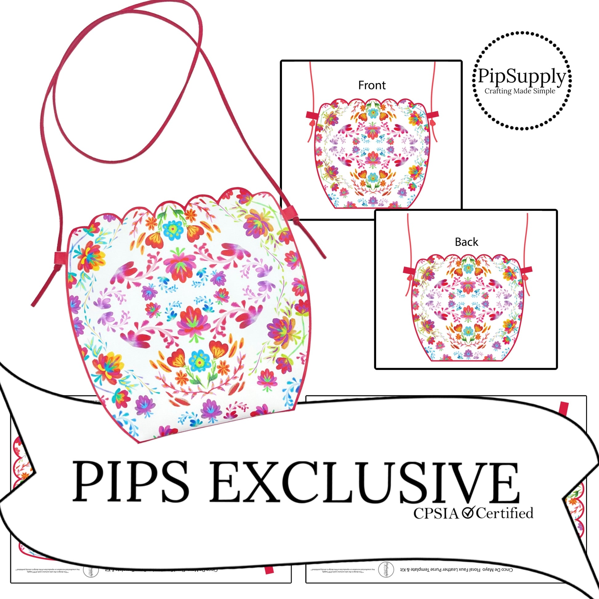 multi colored flower in kaleidoscope pattern faux leather diy purse kit