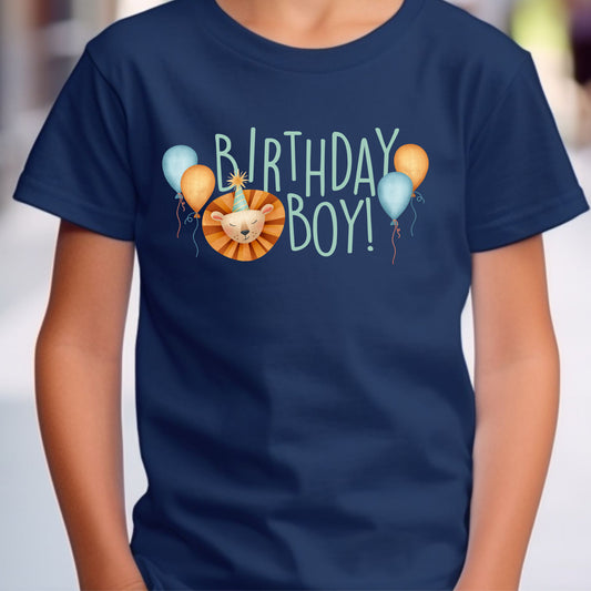 "Birthday Boy" lion birthday iron on heat transfer.