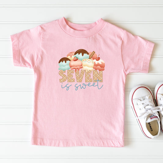 "Seven is sweet" Ice cream sundae iron on transfer.