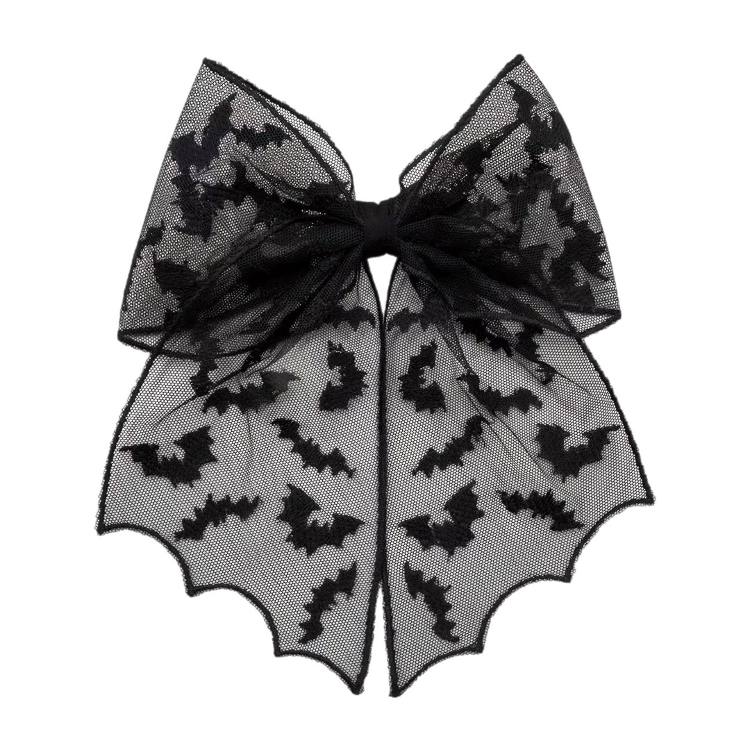 Large Black Tulle Bat Hair Bow w Clip