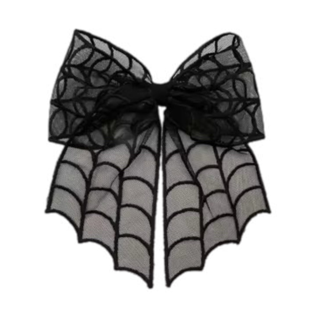 Large Black Tulle Webbing Hair Bow w/Clip
