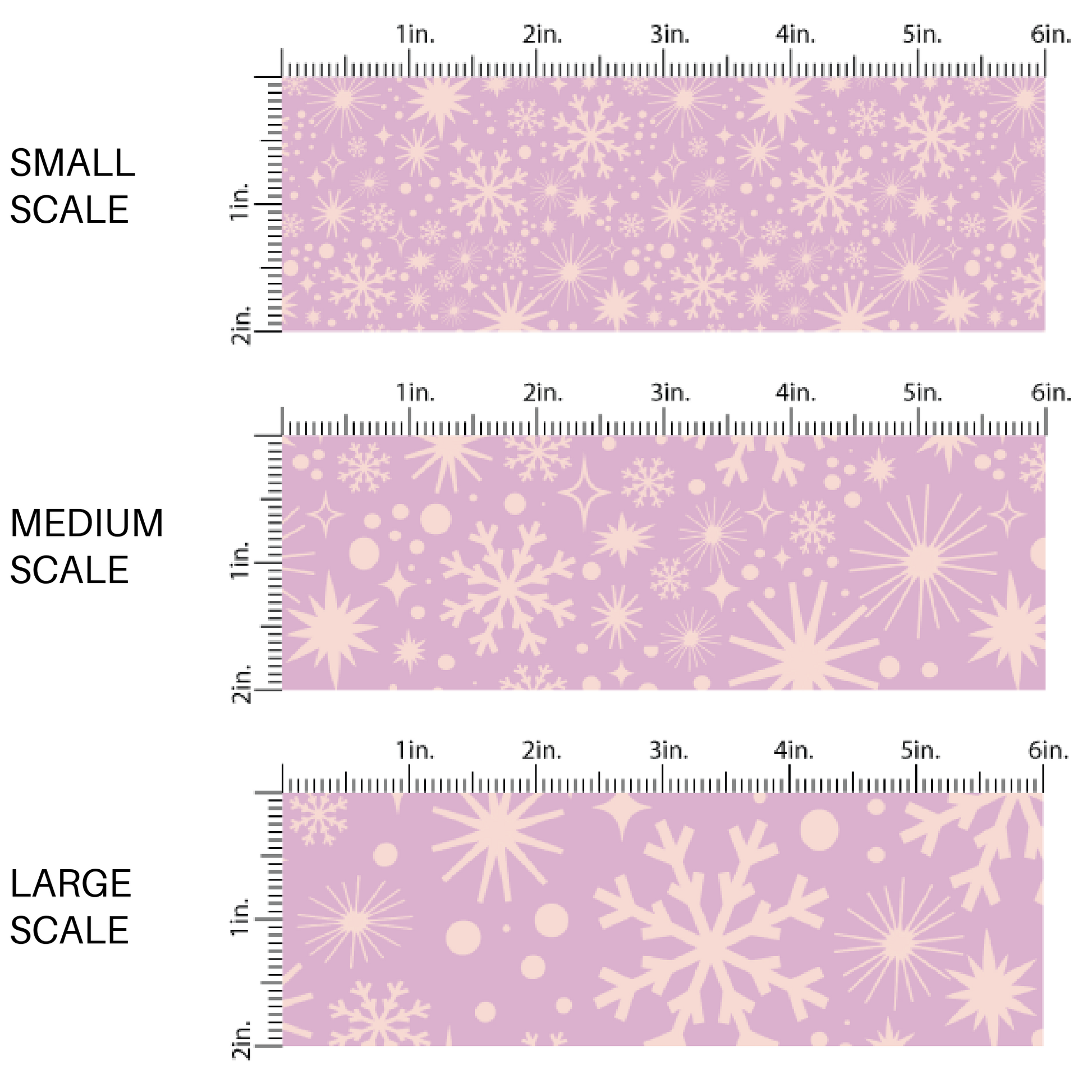 Lavender fabric by the yard scaled image guide with snowflakes.  