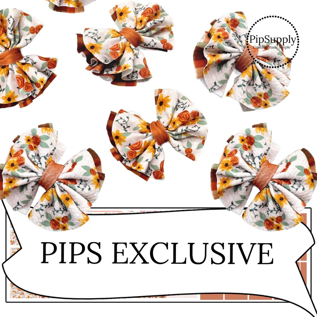 fall flowers and gingham plaid layered diy fabric bows