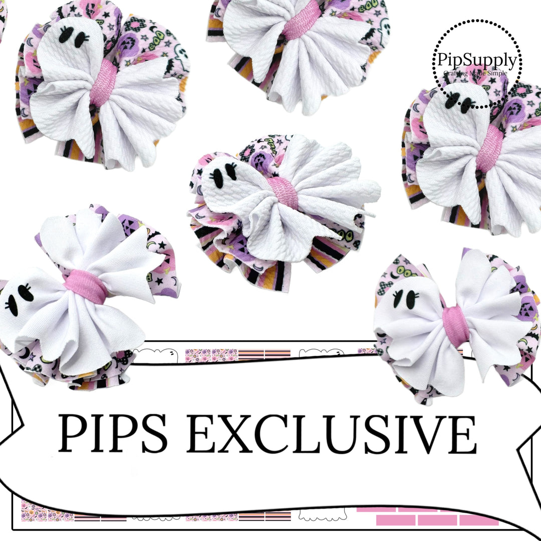 pink ghost themed diy layered fabric hair bows