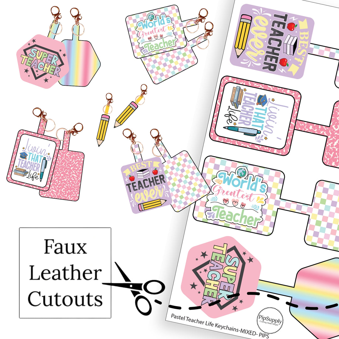 Pastel Teacher Life Faux Leather Fold Over Keychains