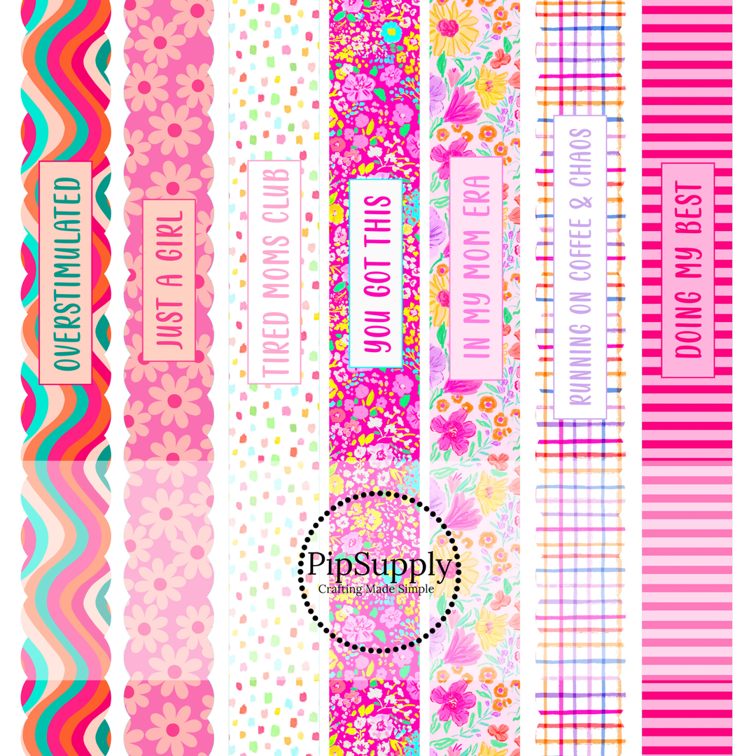 Collection of colorful leather strips with various patterns and text on a white background