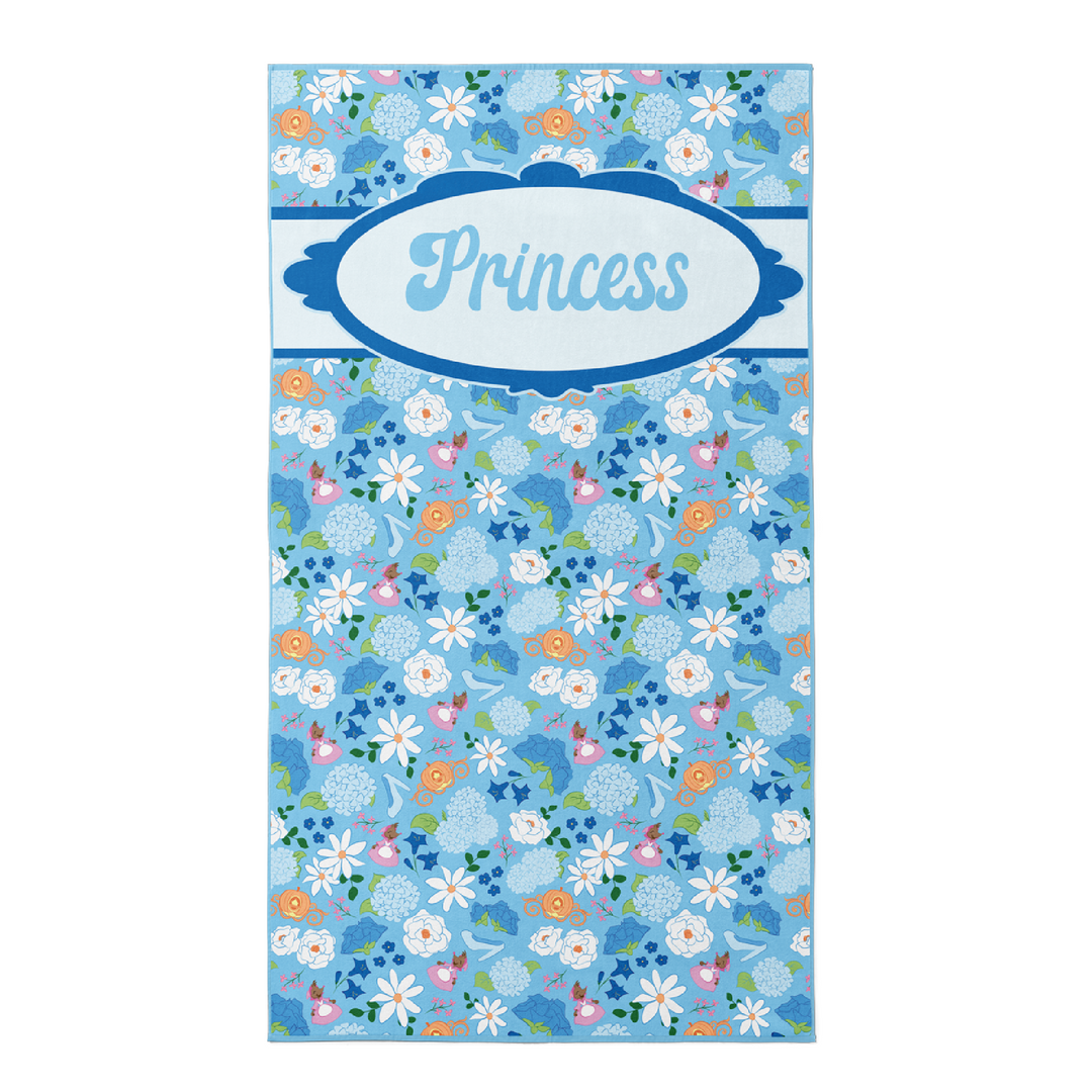 Blue glass slipper floral with cursive personalized text.