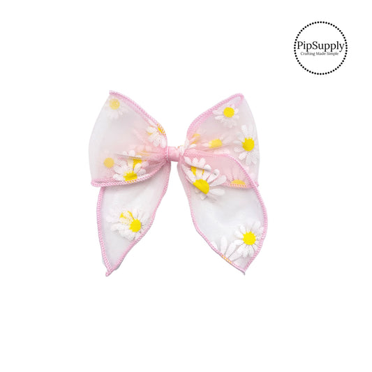 These pastel colored daisy tulle bow strips are ready to package and resell to your customers no sewing or measuring necessary! These come pre-tied, just attach to a clip or headband. The floral design features white daisies perfect for spring. 
