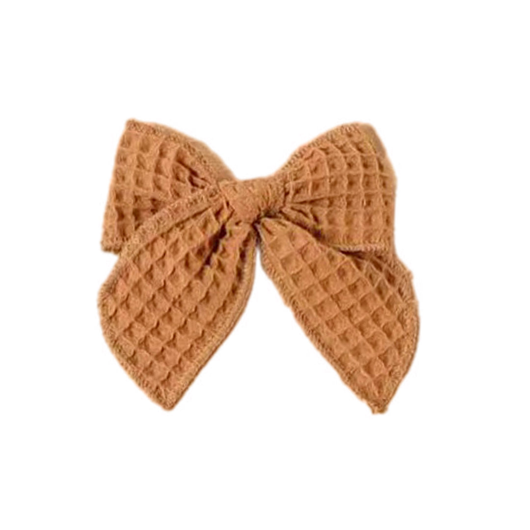 Light Brown Waffle Hair Tied Bow w/ Clip