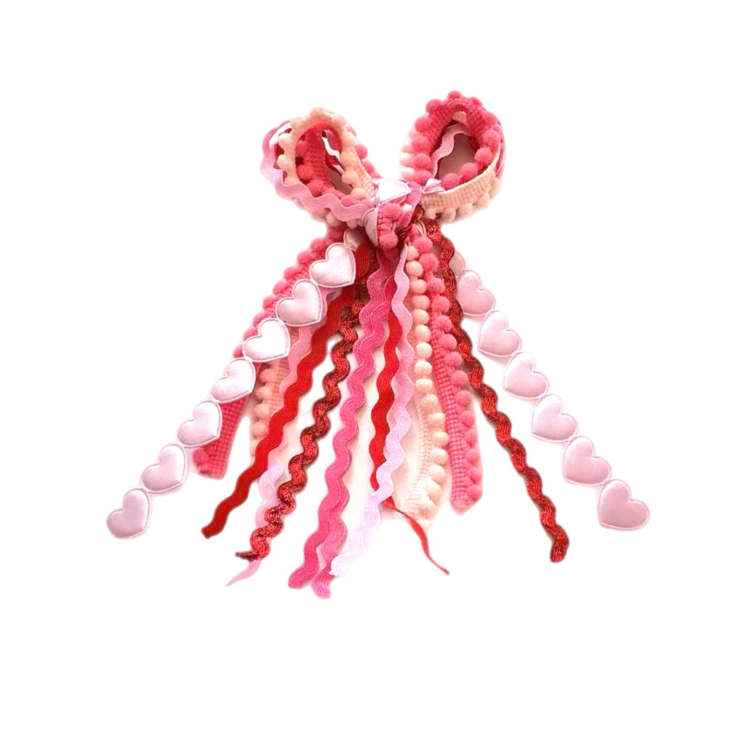 Light Pink Padded Heart Messy Ribbon Hair Bow Tied With Clip