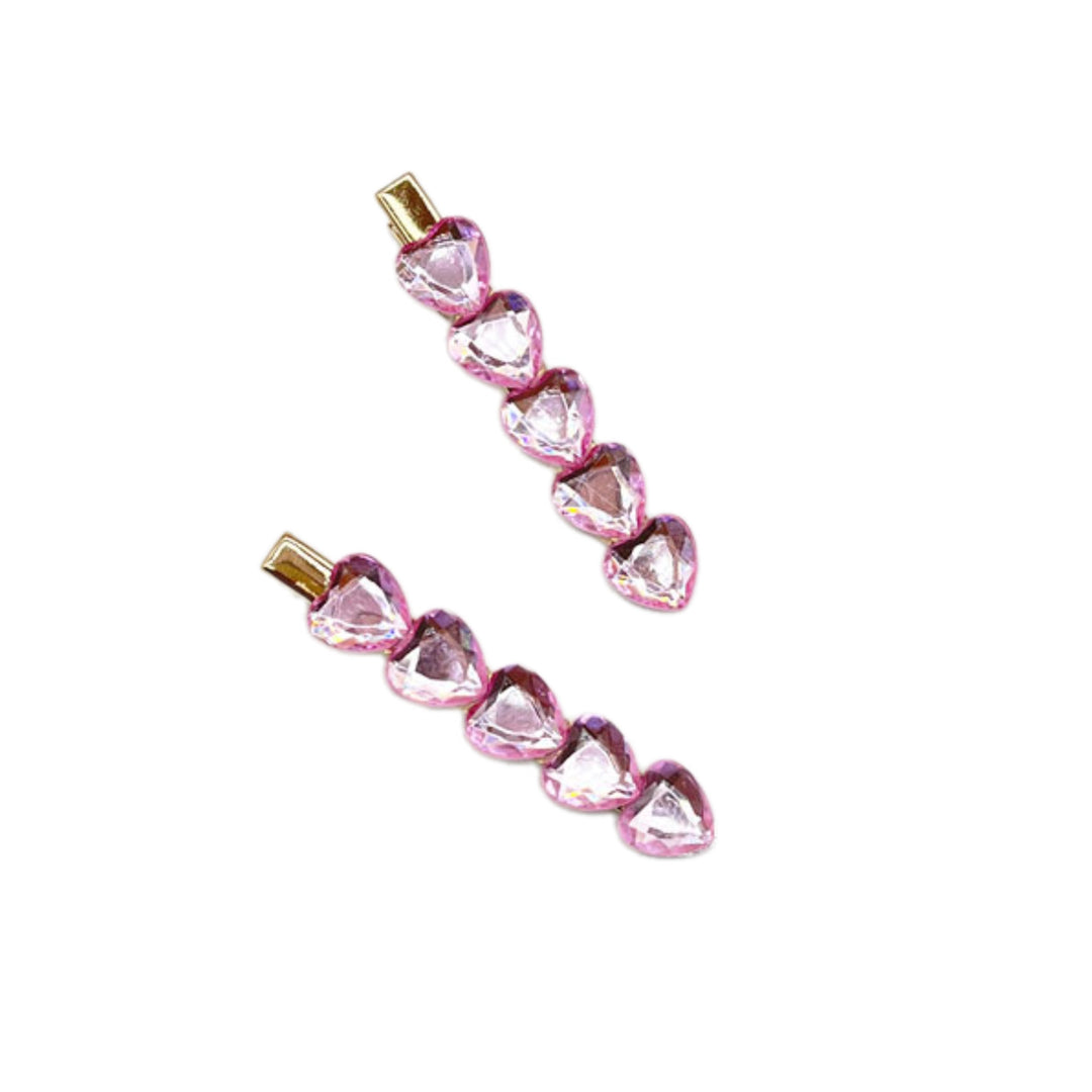 Light Pink Rhinestone Heart Hair Clips - Set of 2