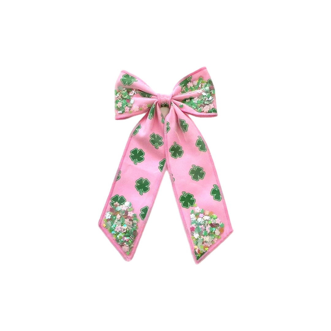 Light Pink Shamrock Long Tail Shaker Bow w Clip