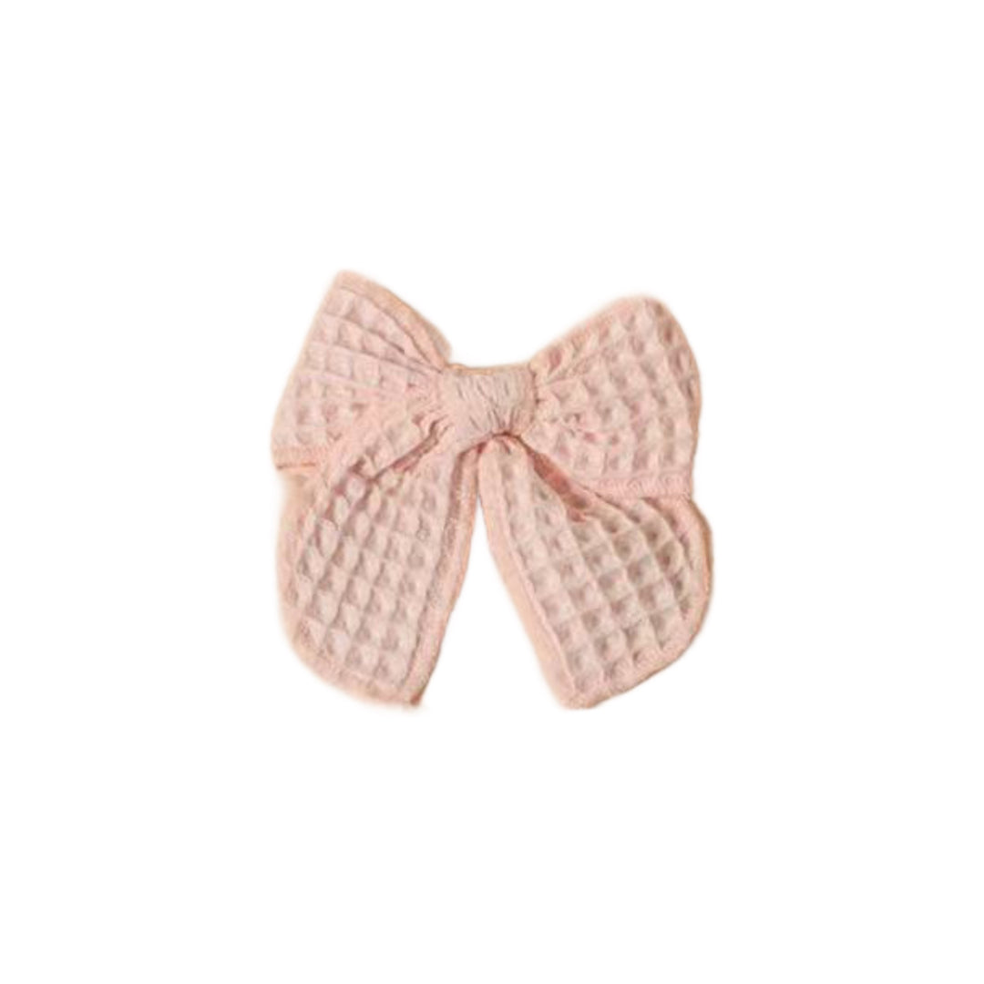 Light Pink Waffle Hair Tied Bow w/ Clip