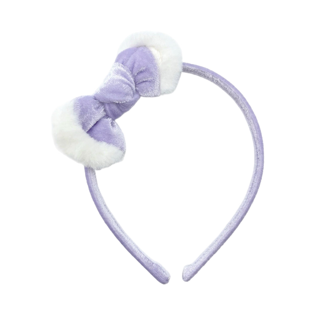 Light Purple Winter Fur Trimmed Velvet Knotted Bow Headband