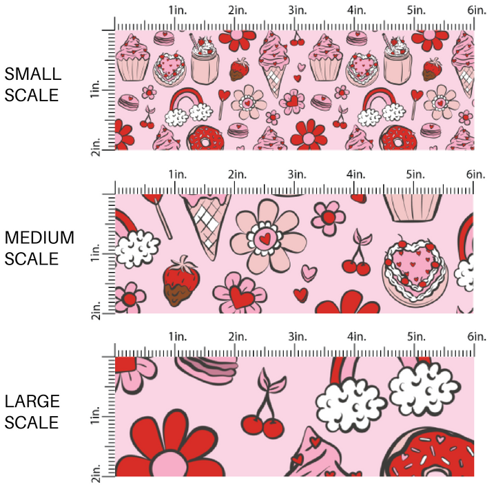 Strawberries, Daisies, Rainbows, and Cupcakes on Light Pink Fabric by the Yard scaled image guide.