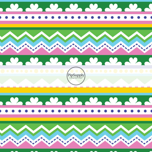 Yellow, Green, Blue, and Pink Stripes St. Patrick's Day Fabric by the Yard.