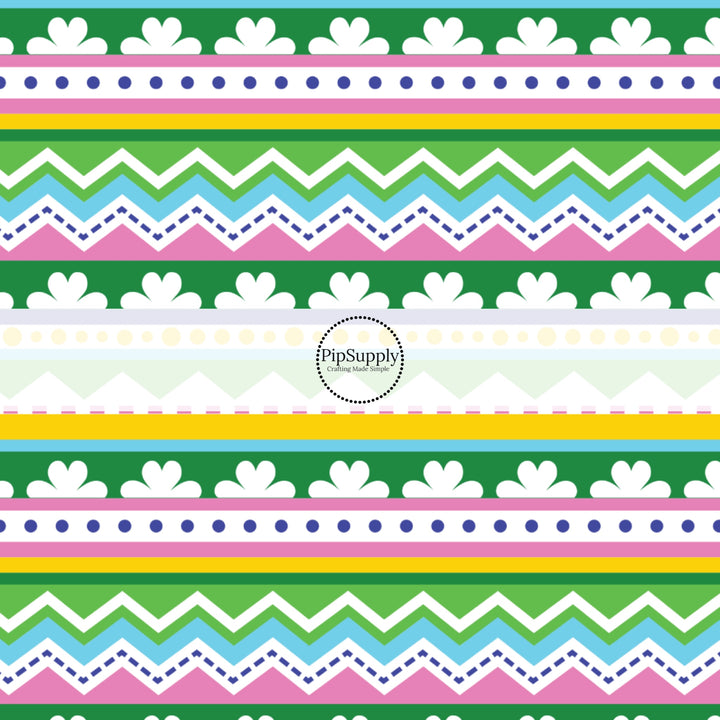 Yellow, Green, Blue, and Pink Stripes St. Patrick's Day Fabric by the Yard.