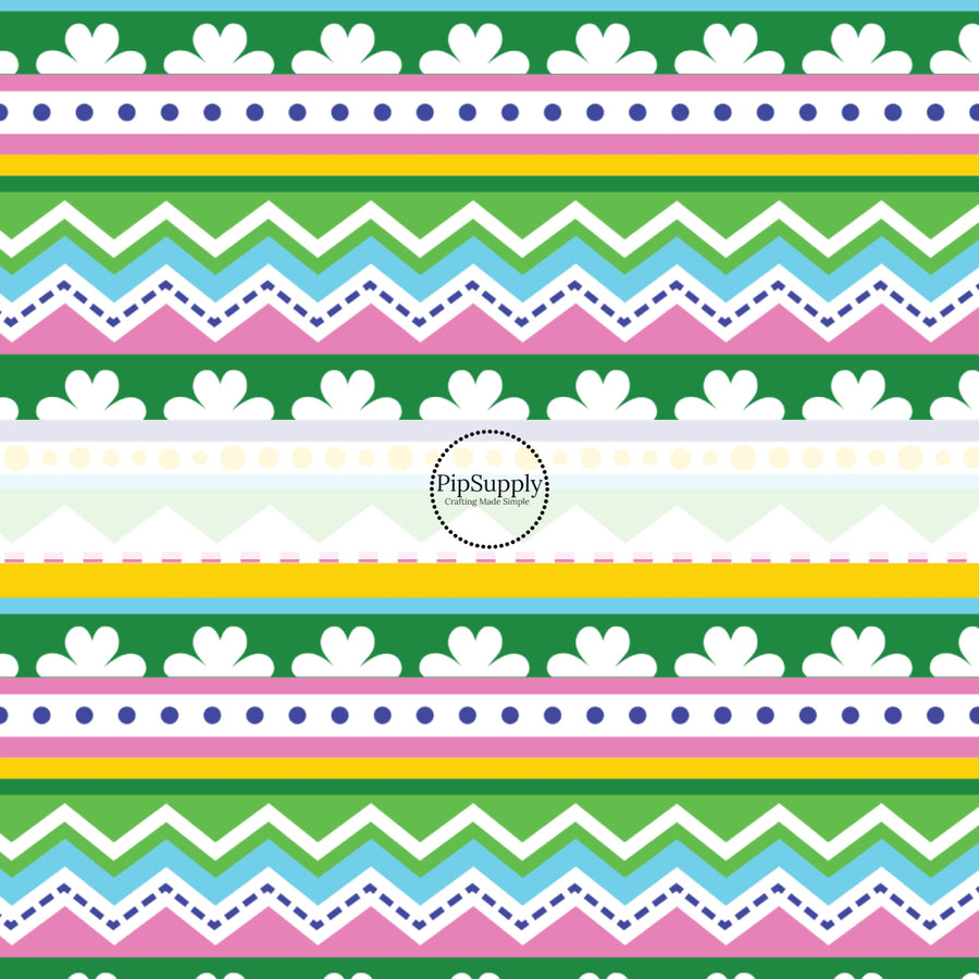 Yellow, Green, Blue, and Pink Stripes St. Patrick's Day Fabric by the Yard.