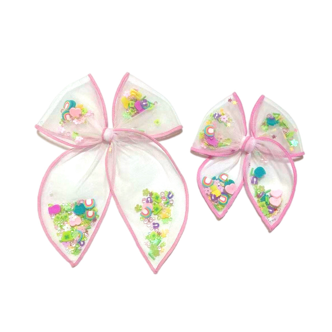 Lucky Charms Tulle Shaker Hair Tied Bow w/ Clip