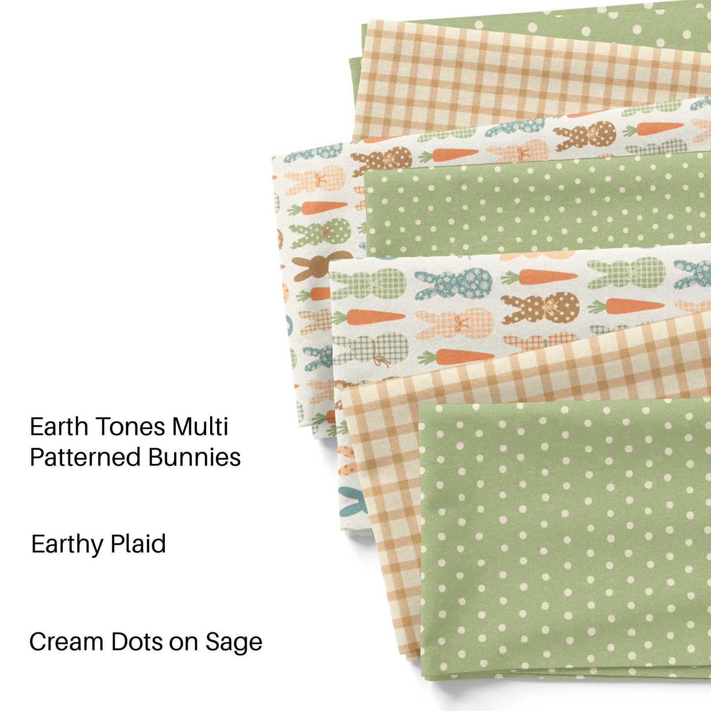 Earth Toned Multi Patterned Bunnies Fabric By The Yard