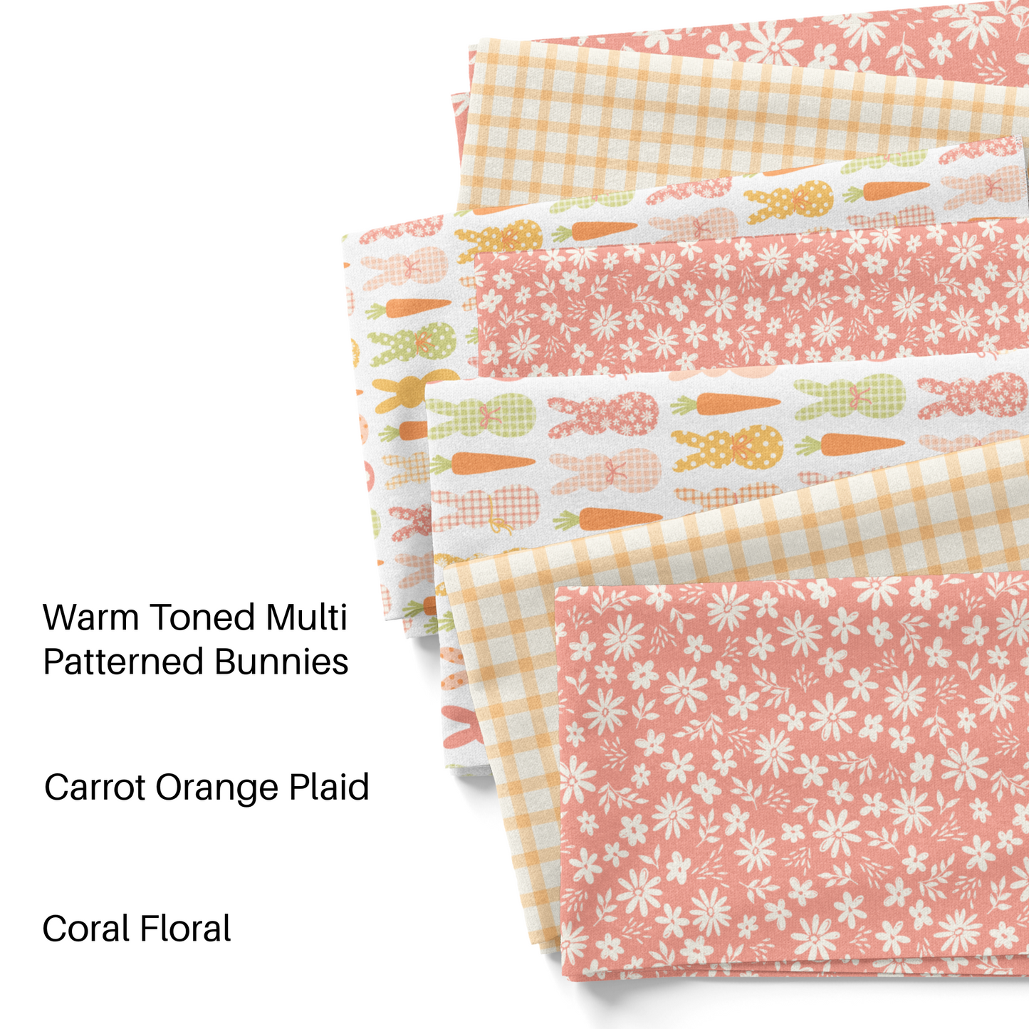 Coral and cream spring theme fabric by the yard swatches.