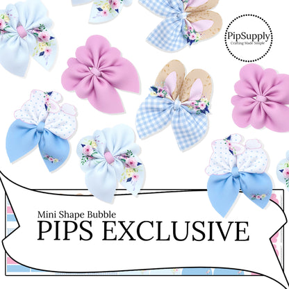mini piggie sized blue plaid bunny and flower easter diy hair bows
