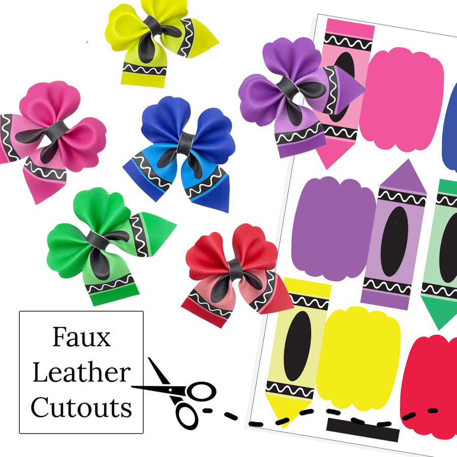 multi bright crayon mini piggie faux leather bow cutouts