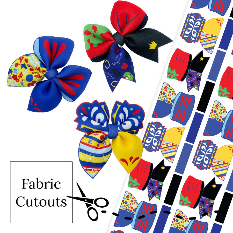 blue and yellow poison apple and dwarf movie themed neoprene diy hair bows
