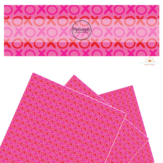 These Valentine's pattern themed faux leather sheets contain the following design elements: red and pink XO's pattern on bright pink. Our CPSIA compliant faux leather sheets or rolls can be used for all types of crafting projects.