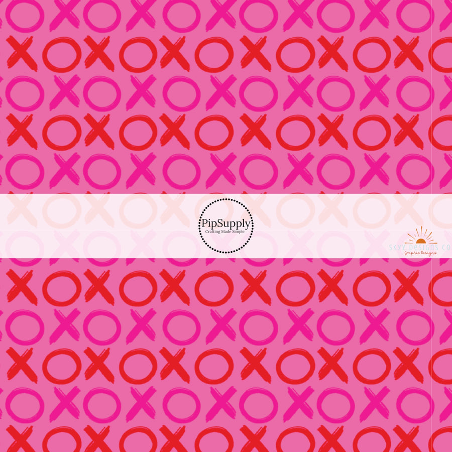 Magenta Pink and Red "XO'S" on Pink Fabric by the Yard.